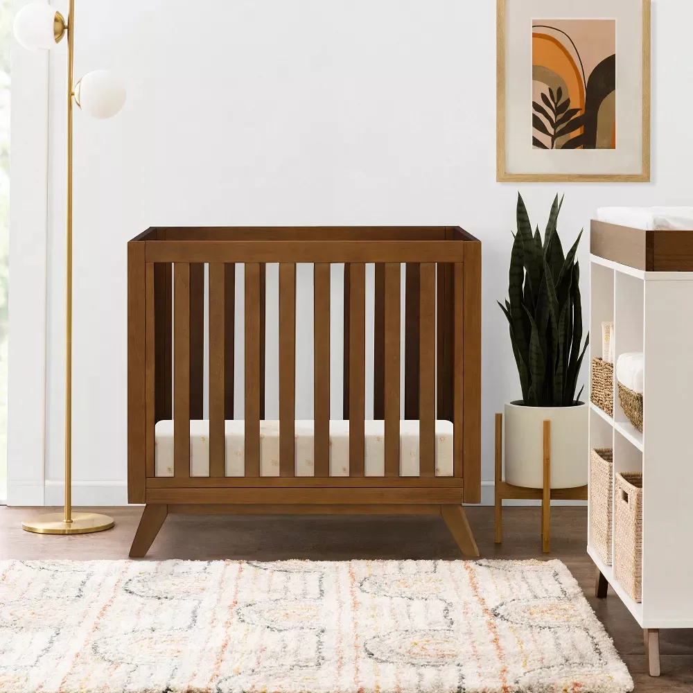 Otto 3-in-1 Convertible Mini Crib with 4" Mattress - Walnut