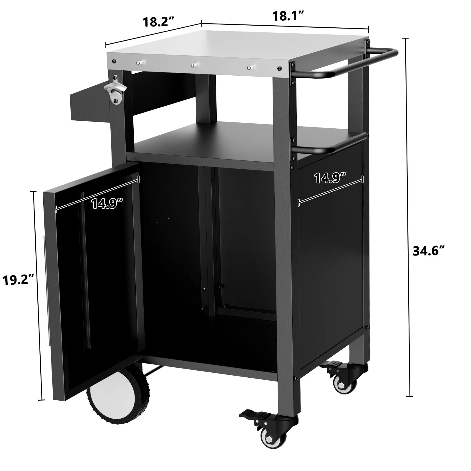 Outdoor Grill Cart With Storage, Rolling Bar Cart With Hooks and Spice Rack Stainless Steel - Image 6