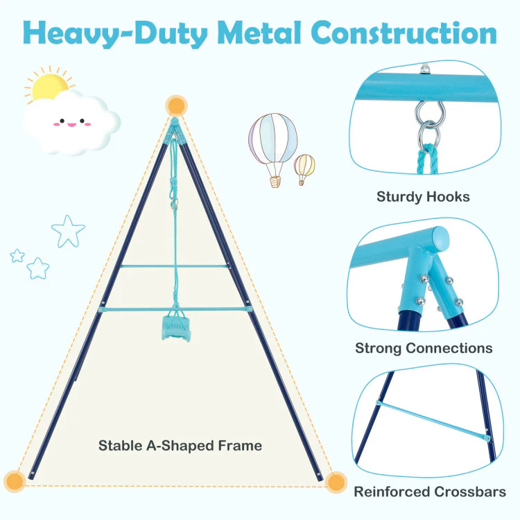 Outdoor Heavy Duty Metal Toddler Swing Set With Stand-Blue - Image 2