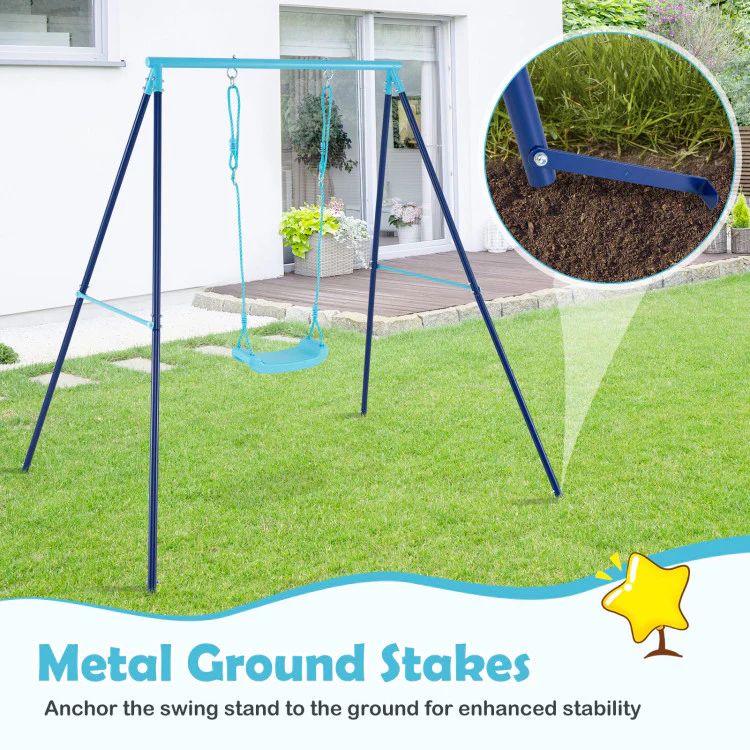Outdoor Heavy Duty Metal Toddler Swing Set With Stand-Blue - Image 3