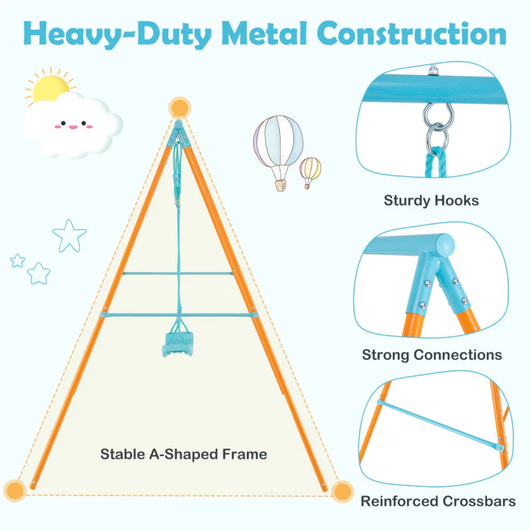 Outdoor Heavy Duty Metal Toddler Swing Set With Stand-Orange - Image 2