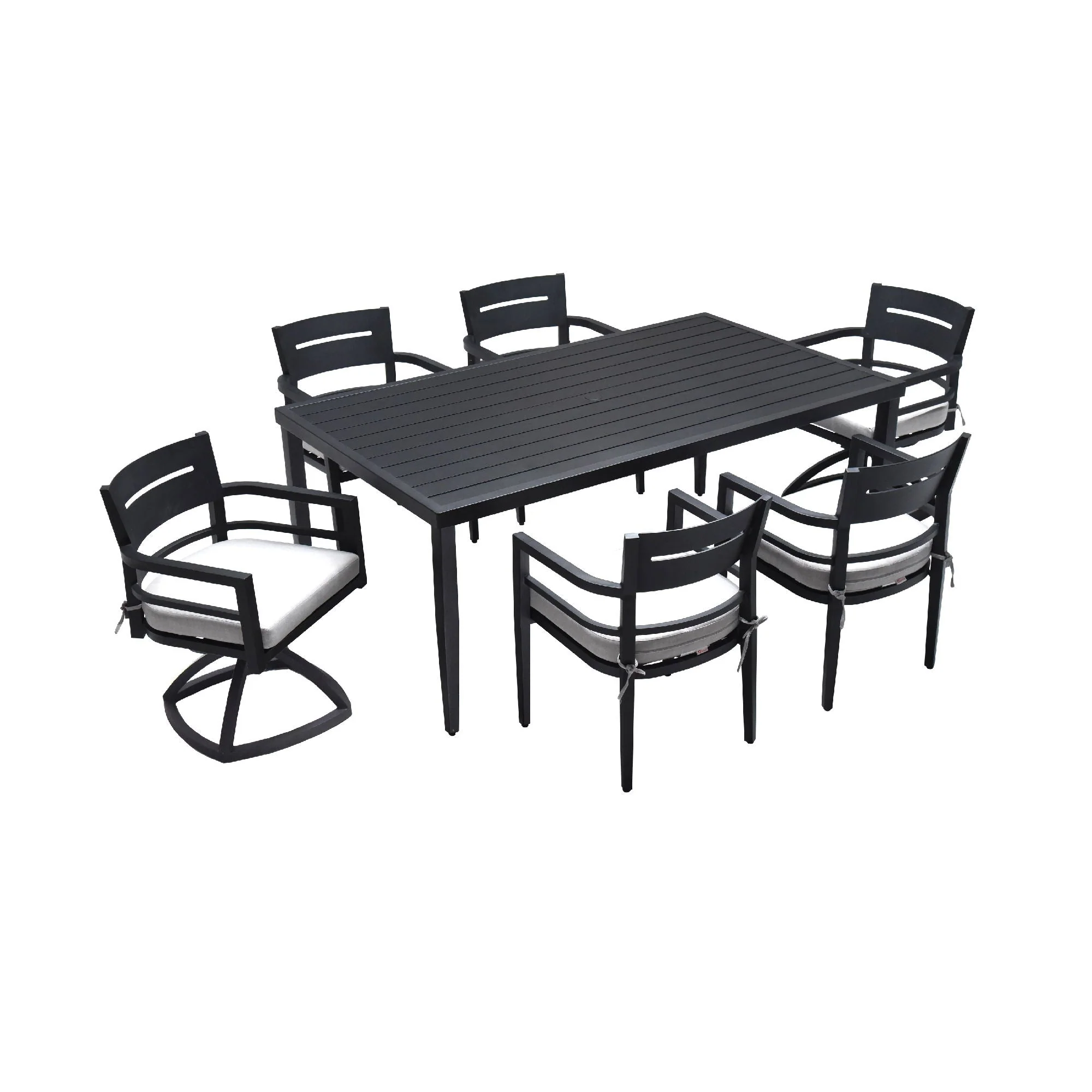 Outdoor Modern Dining Set, Chairs Sunbrella Cushioned and Dining Table With Umbrella Hole