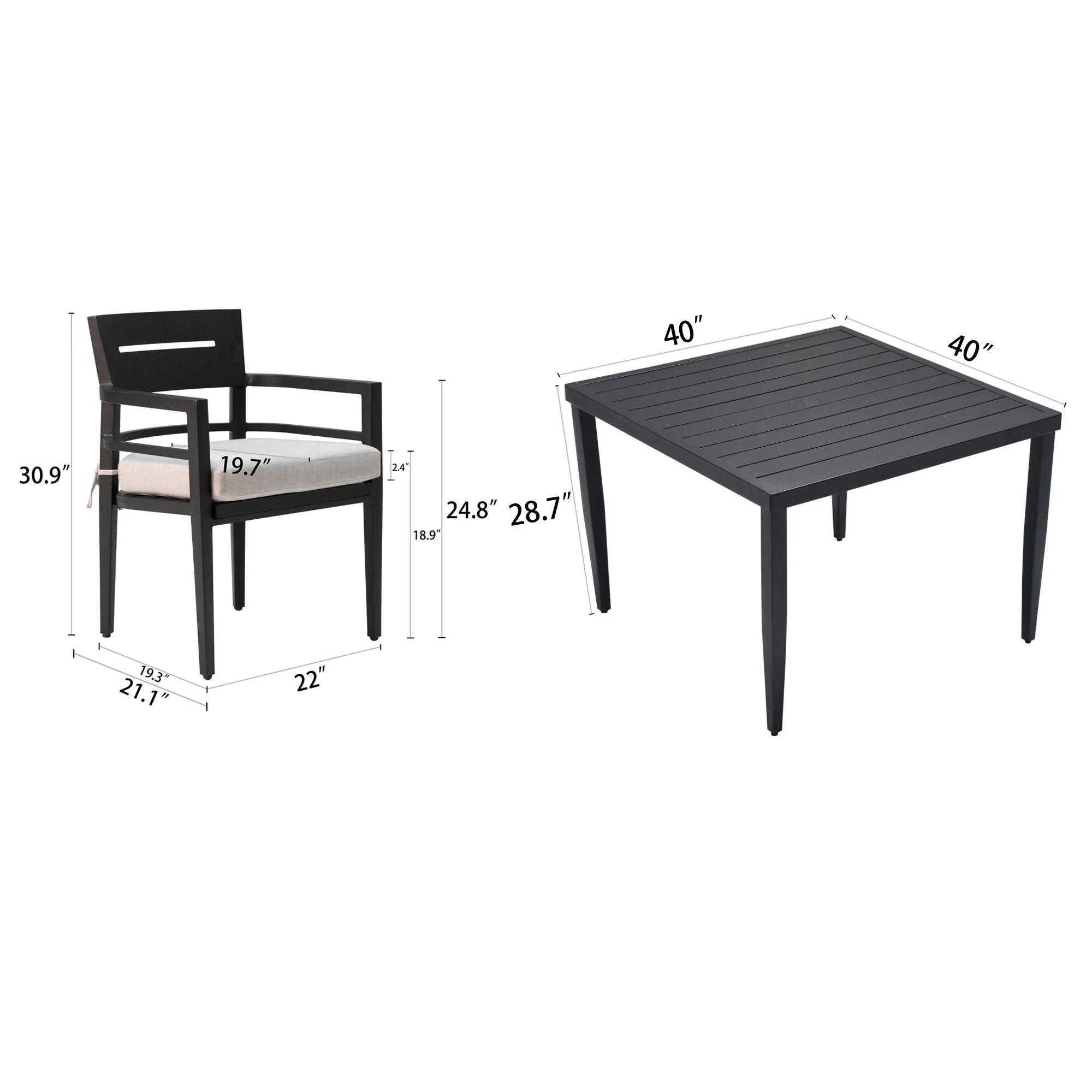 Outdoor Modern Dining Set, Chairs Sunbrella Cushioned and Dining Table With Umbrella Hole - Image 13