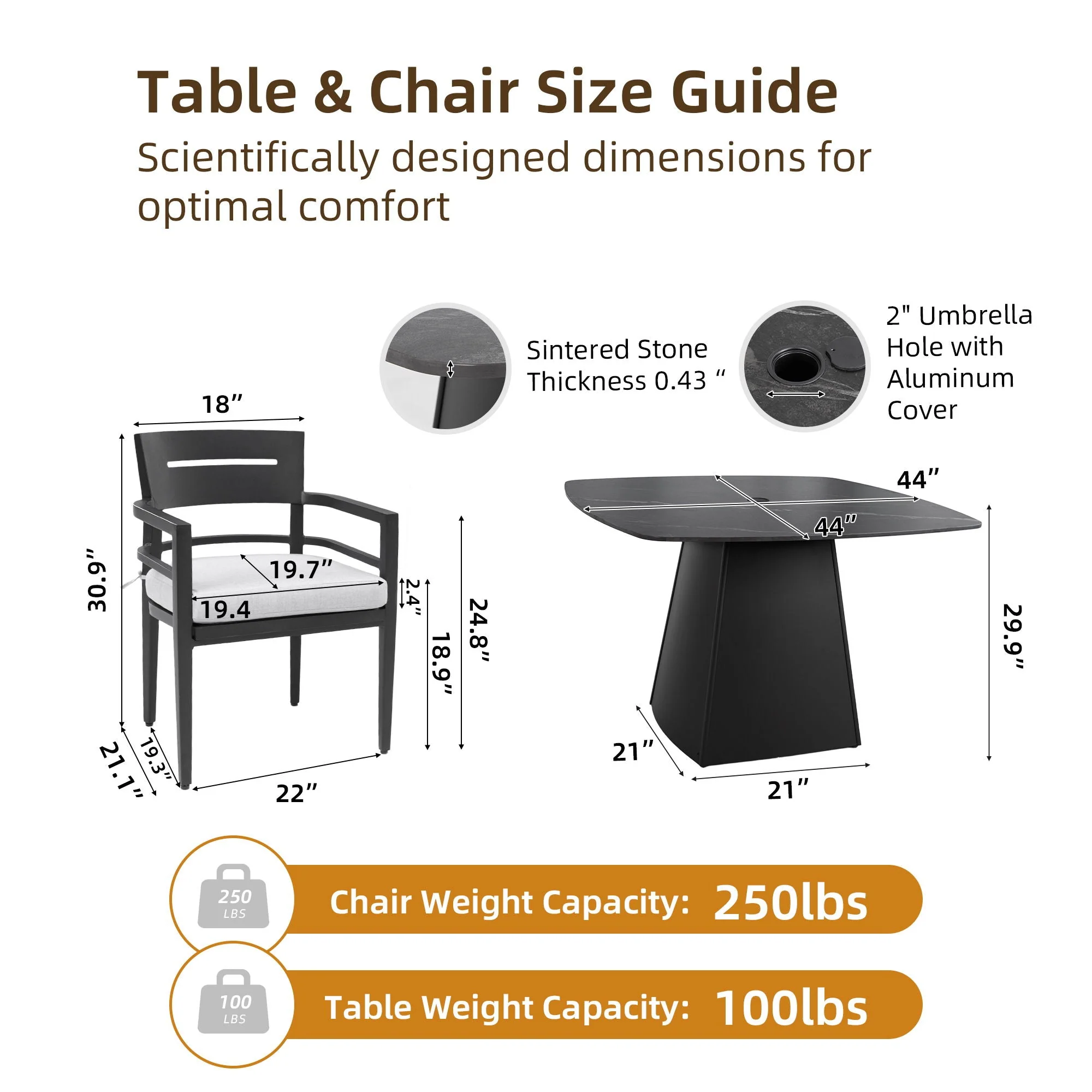 Outdoor Patio Dining Set, Squircle Dining Table, Dining Chairs With Sunbrella Cushions - Image 8
