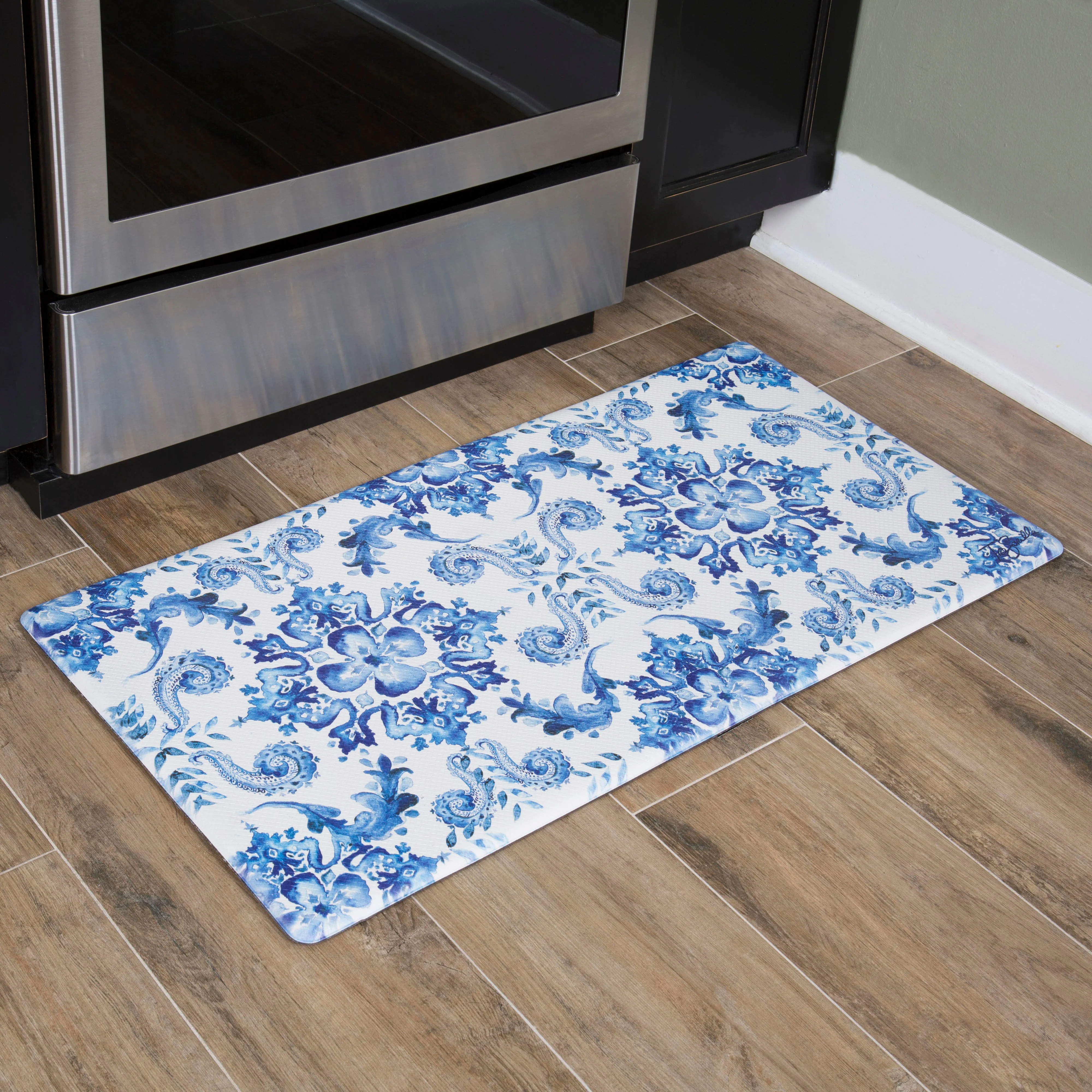 Oversized 20"x39" Anti-Fatigue Embossed Floor Mat (POPPY SKETCH TILE BLUE) - Image 2