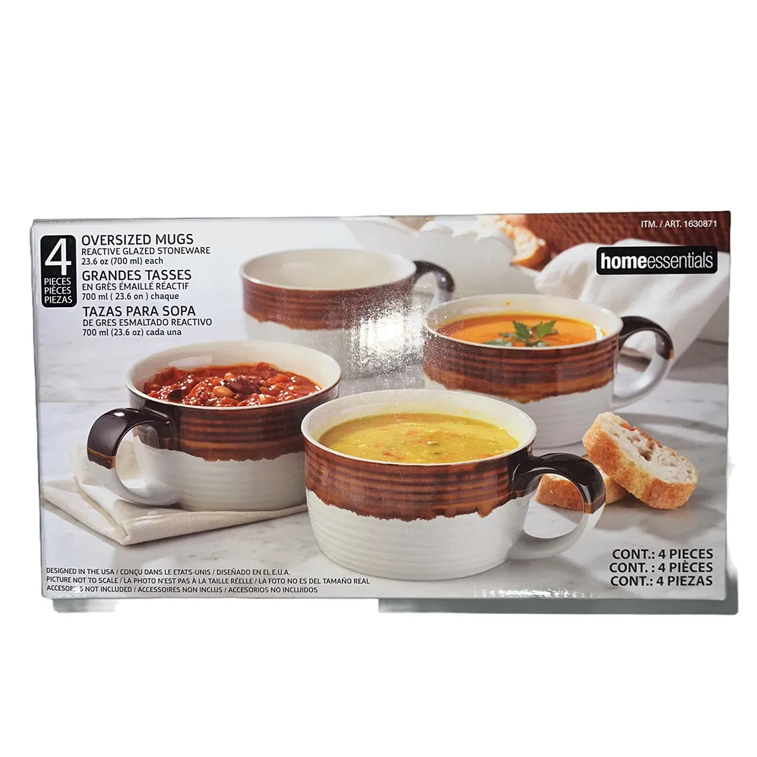 Oversized Stoneware Soup Mugs - 4-Piece Set - Image 2
