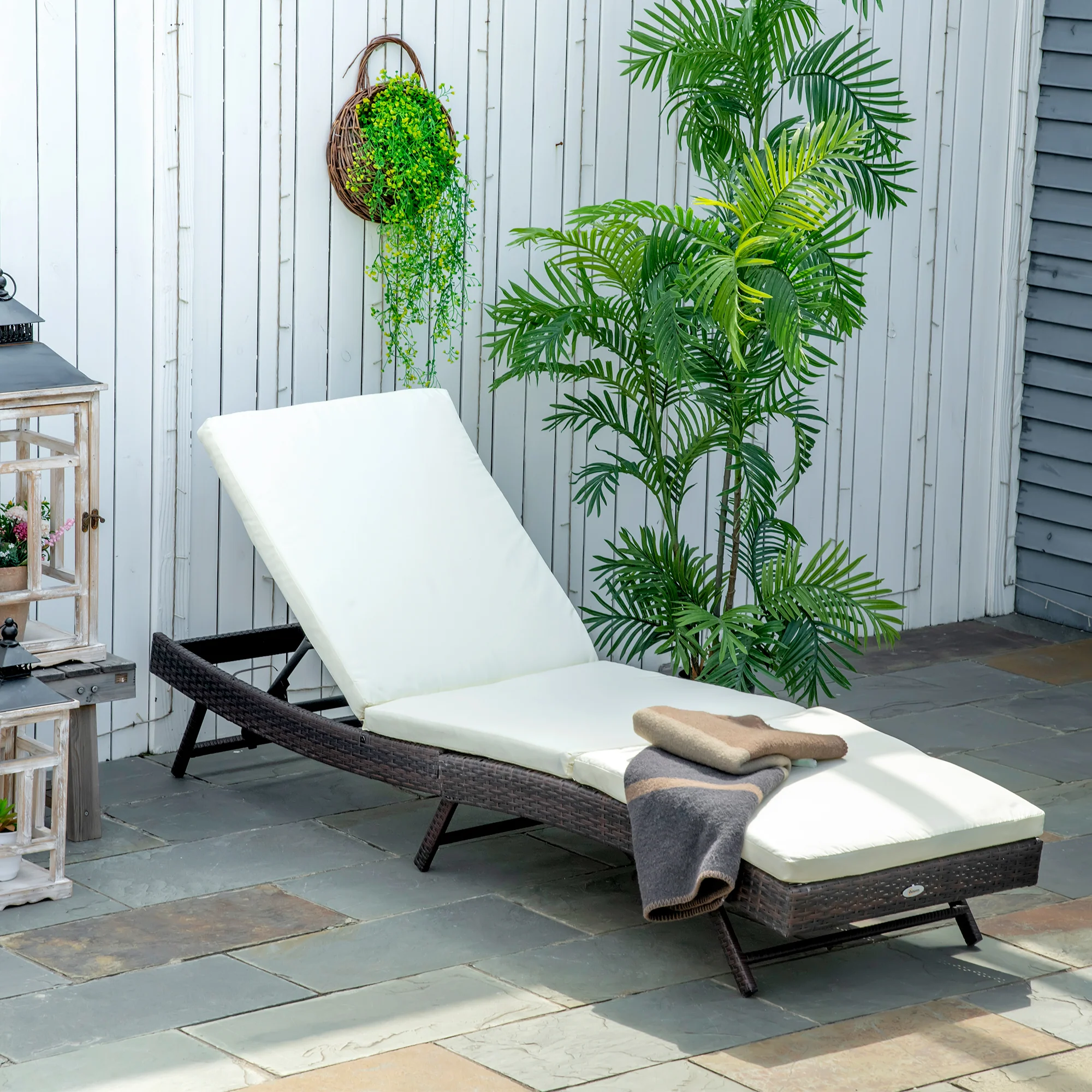 Patio Chaise Lounge, Pool Chair with 5 Position Adjustable Backrest & Cushion, Outdoor PE Rattan Wicker Sun Tanning Seat, 78.75" x 24.75" x 35", Brown - Image 2