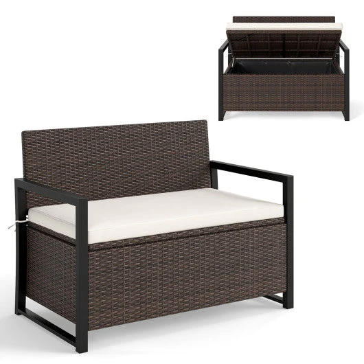 Patio Storage Bench-Mix Brown and Off White - Image 3
