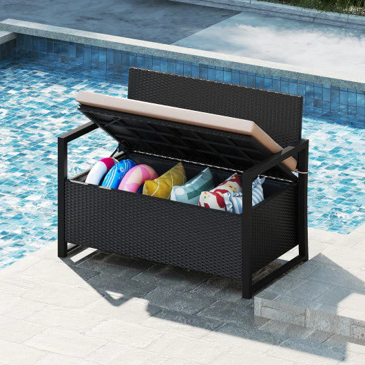 Patio Storage Bench Outdoor Wicker Loveseat With Built-in Storage - Image 6