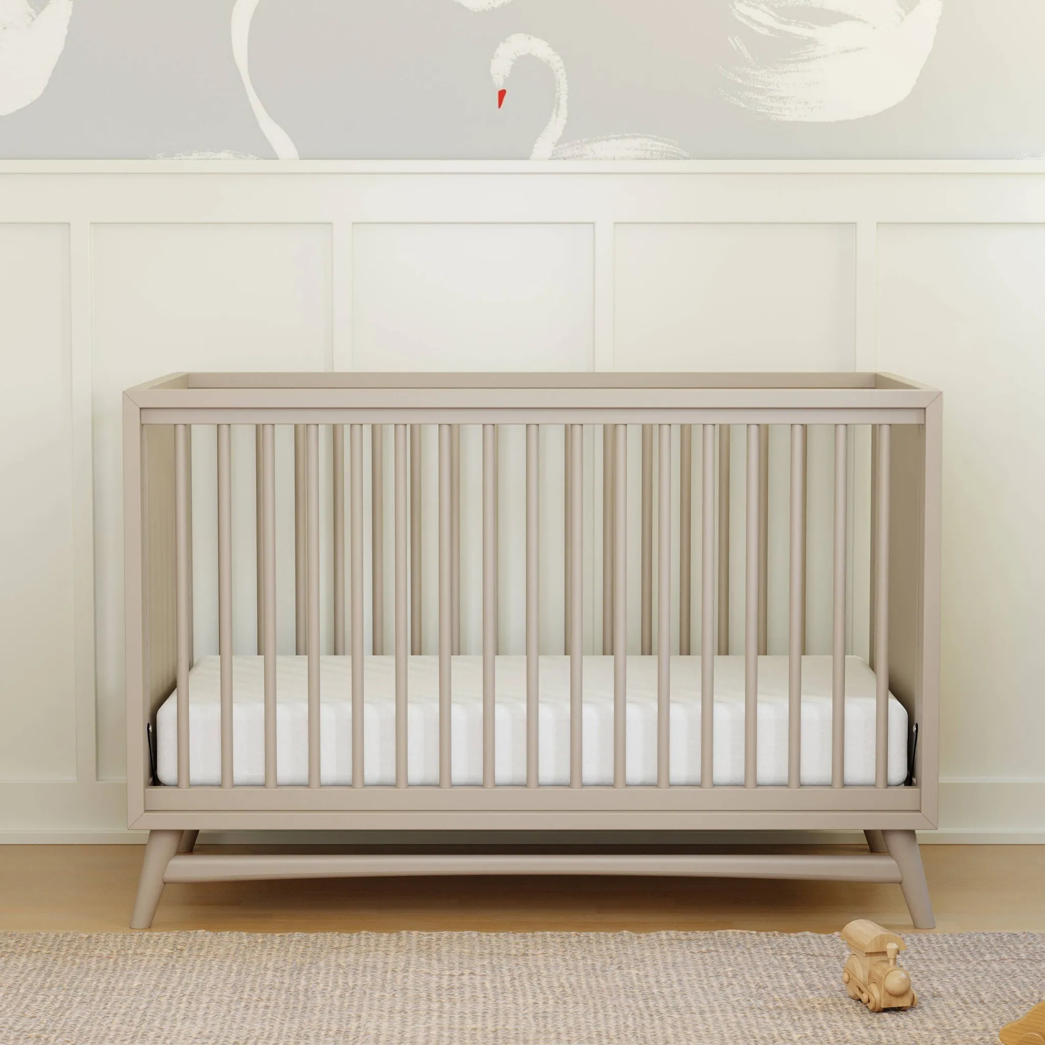 Peggy Mid-Century 3-in-1 Convertible Crib with Toddler Bed Conversion Kit - Taupe - Image 3