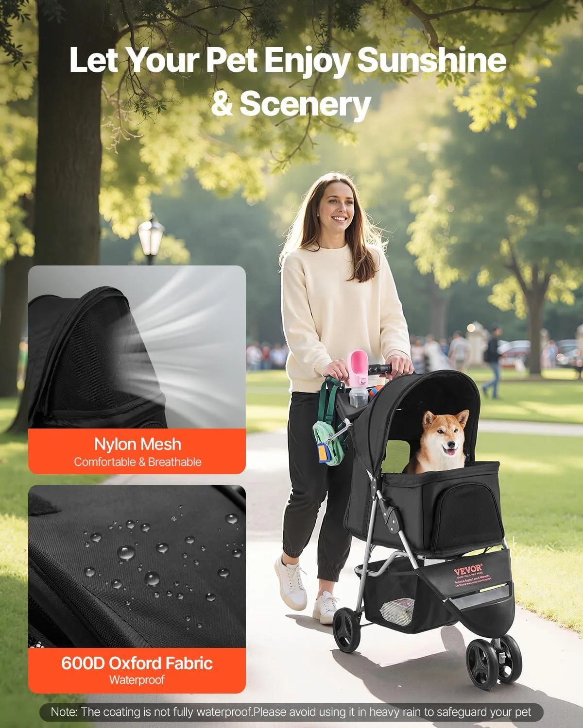Pet Stroller - Foldable 3 Wheels with Brake - Image 3