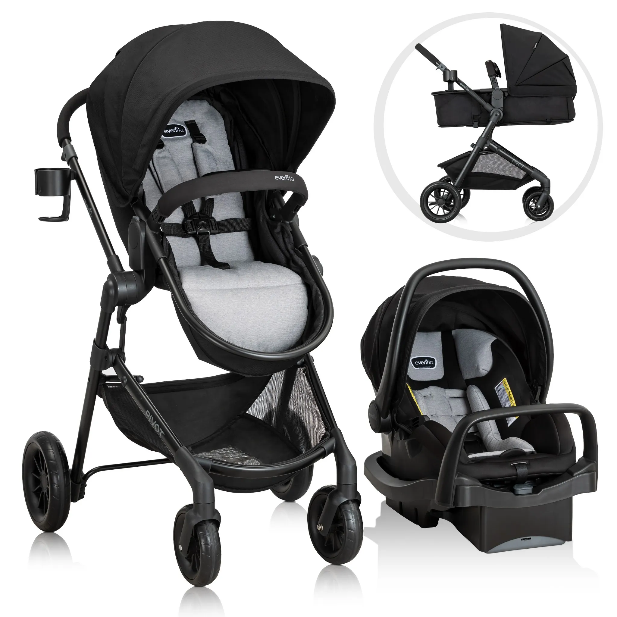 Pivot Modular Travel System with LiteMax Infant Car Seat with Anti-Rebound Bar - Oxford Black - Image 2