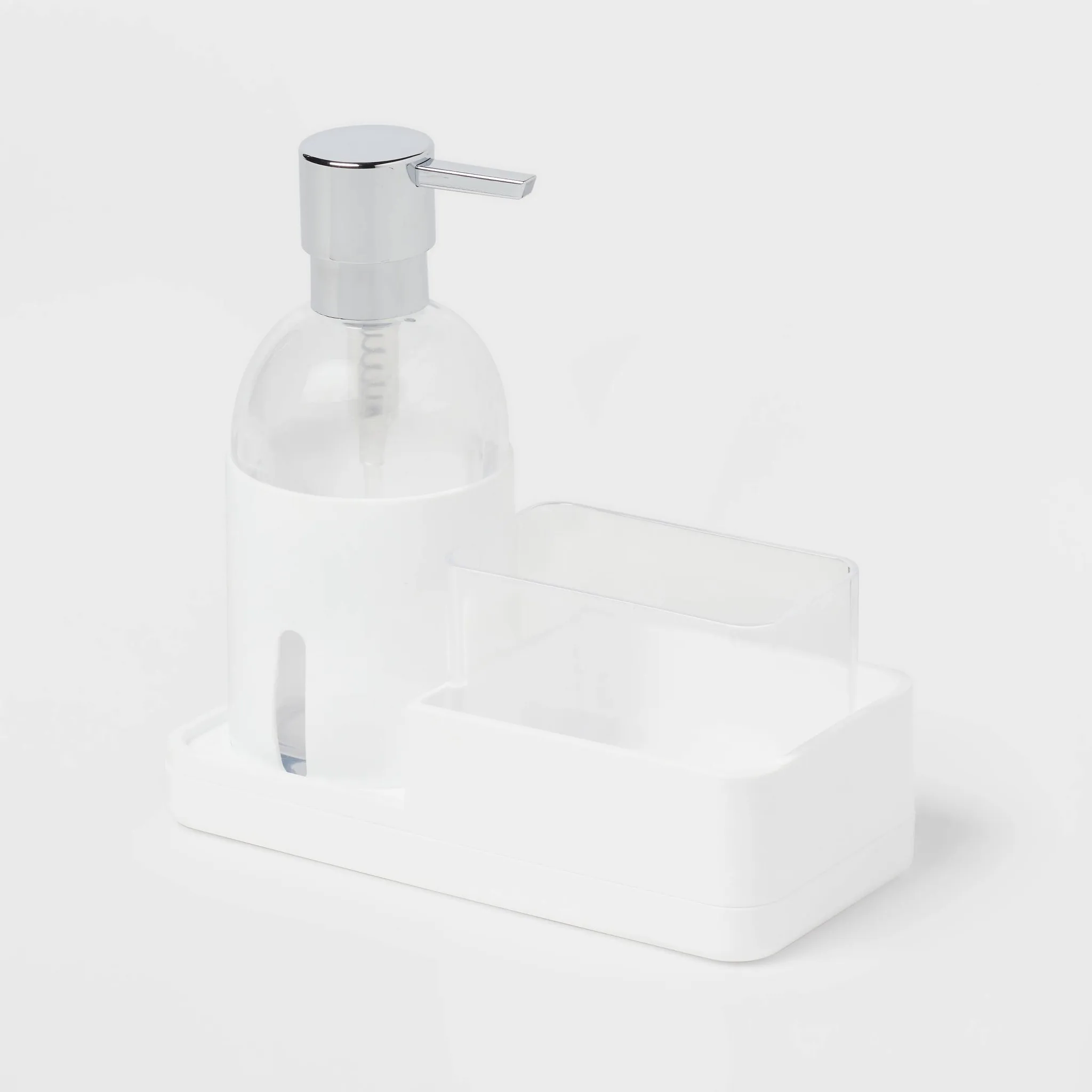 Plastic Soap Pump with Silicone Holder with Caddy & Tray White - Image 3