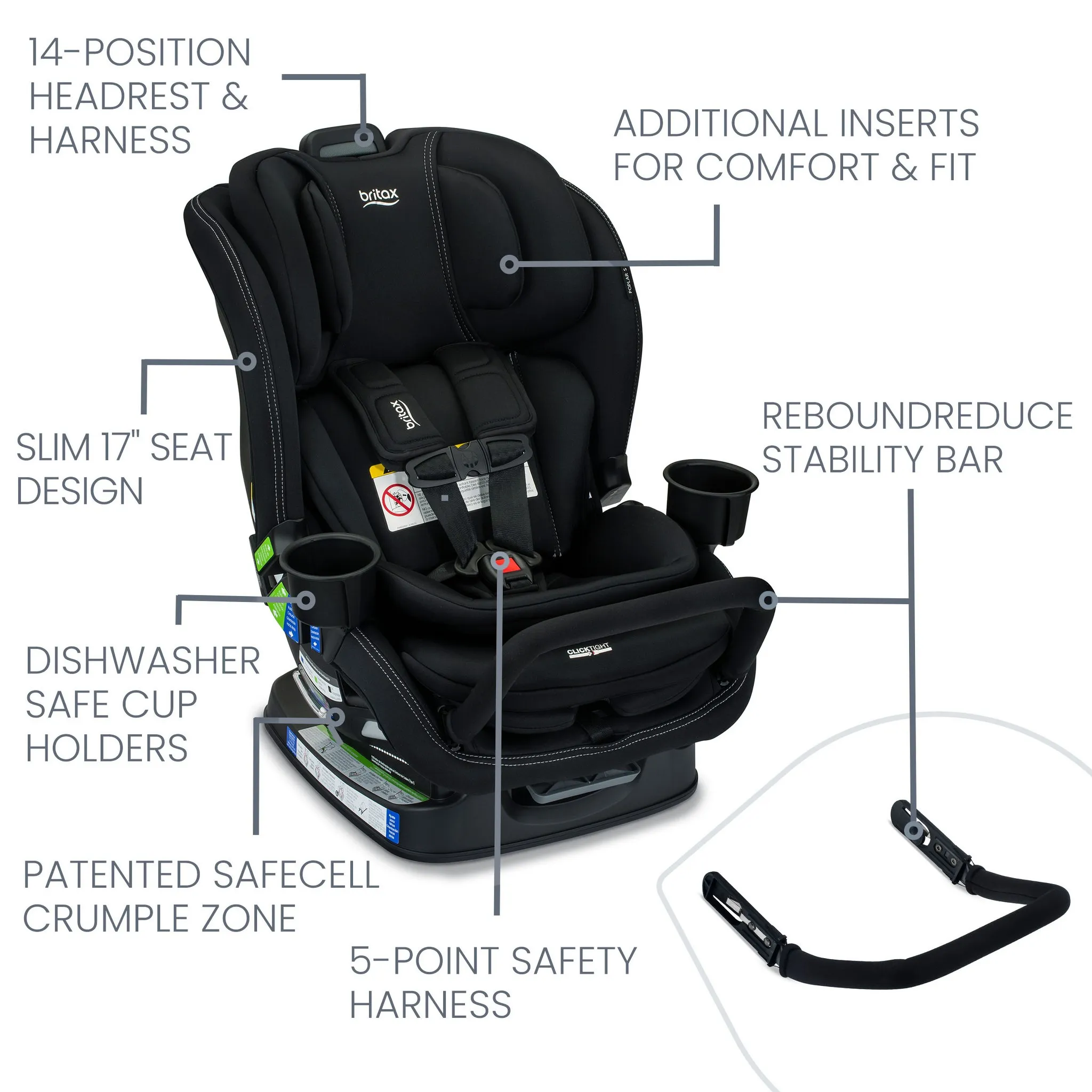 Britax Poplar™ S Convertible Car Seat, Onyx - Image 6