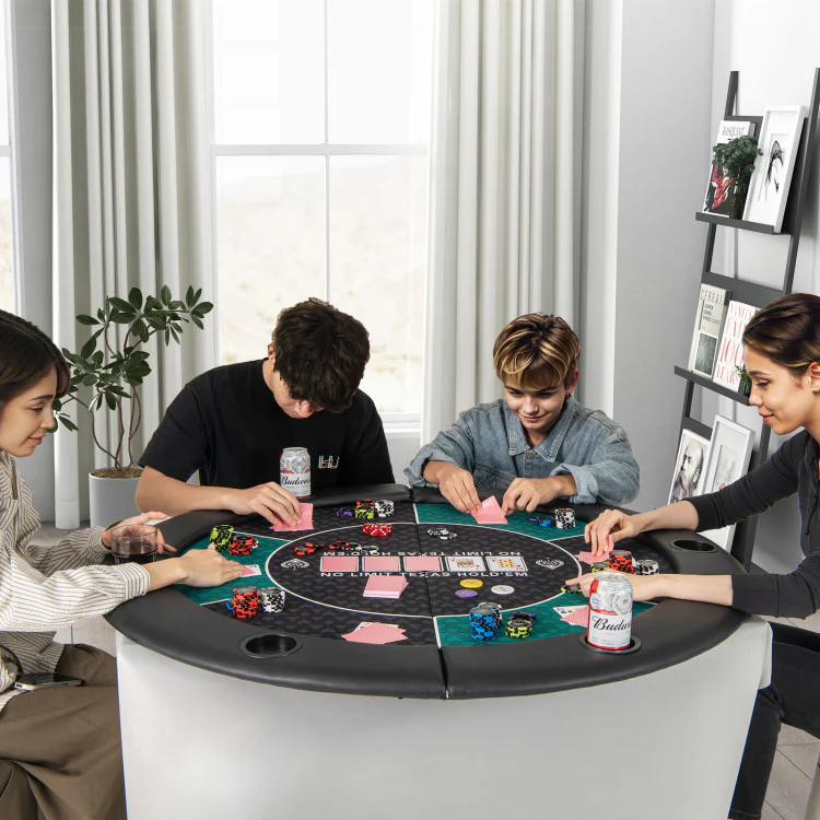 Portable 48 Inch 6-Player Foldable Poker Table Top Round Game Mat-Green - Image 2