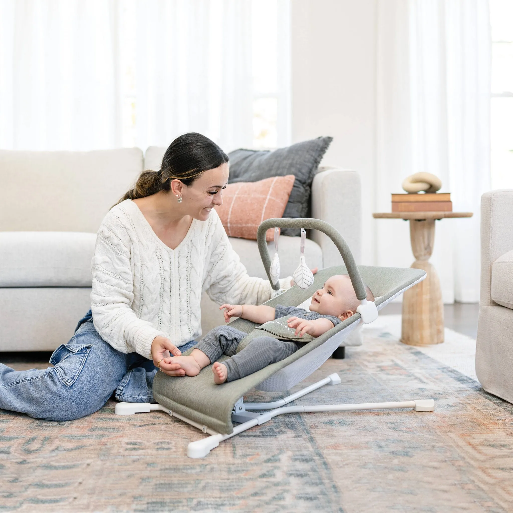 Portable Baby Bouncer - Sage Tweed - Image 2