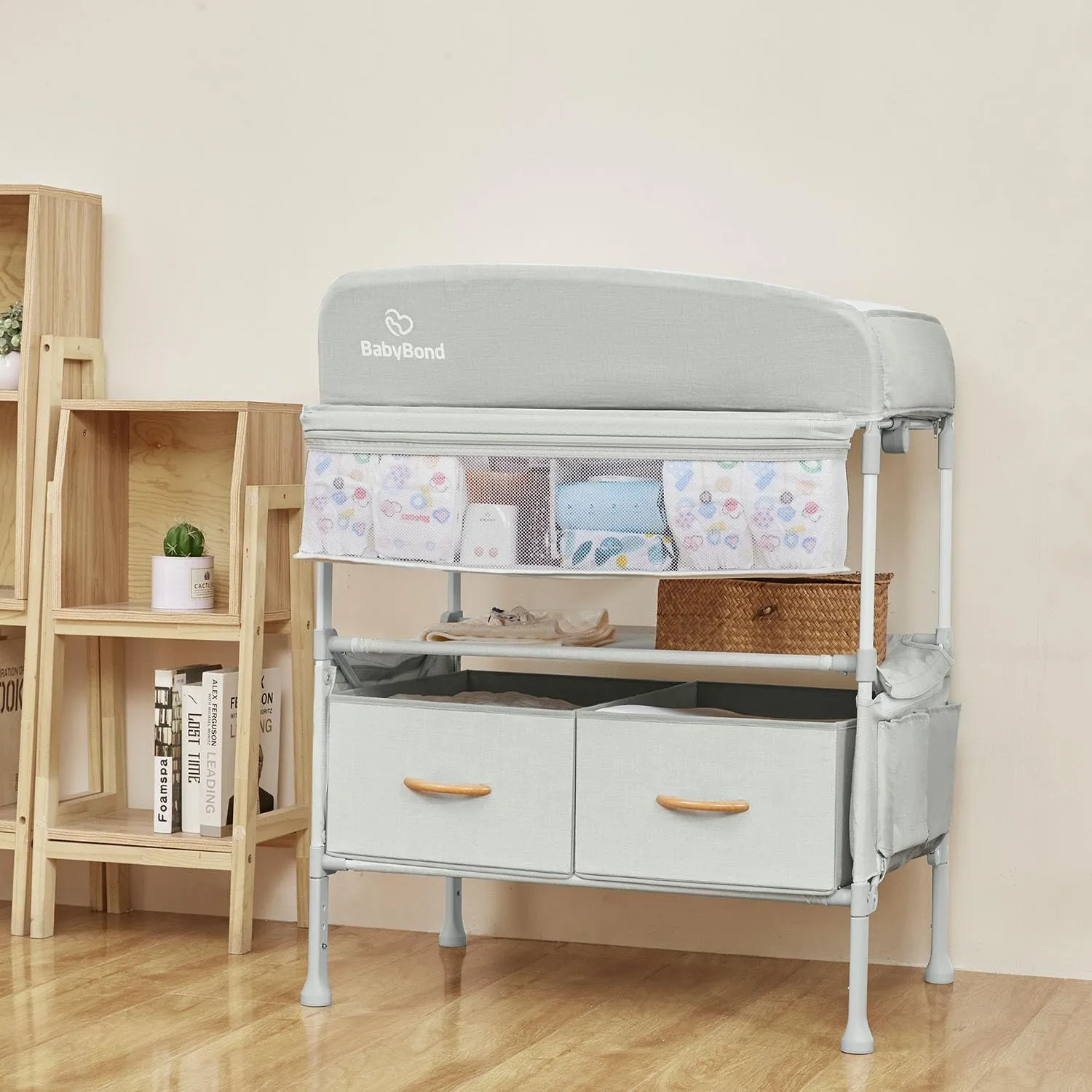 Portable Baby Changing Table with 2 Storage Baskets - Beige - Image 2