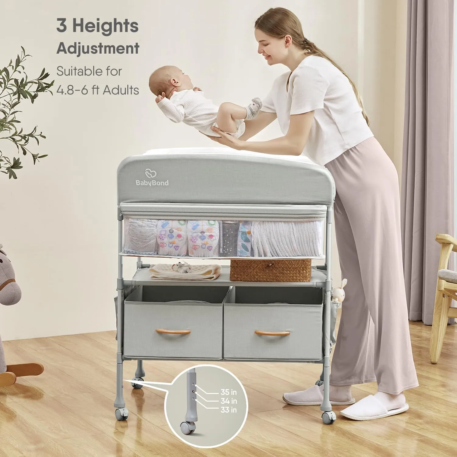 Portable Baby Changing Table with 2 Storage Baskets - Beige - Image 4