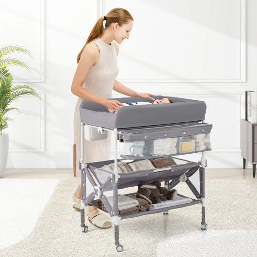 Portable Baby Changing Table With Wheels and Large Storage Rack-Gray - Image 15