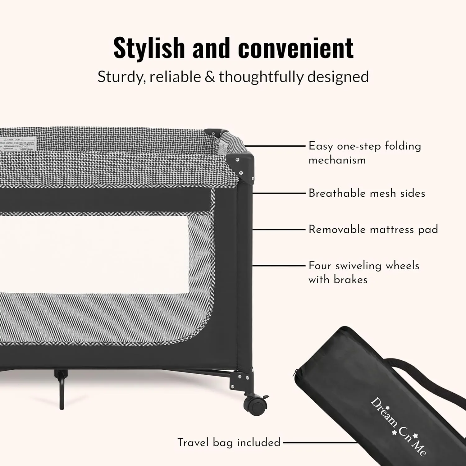 Portable Baby Playard - Black & White - Image 3