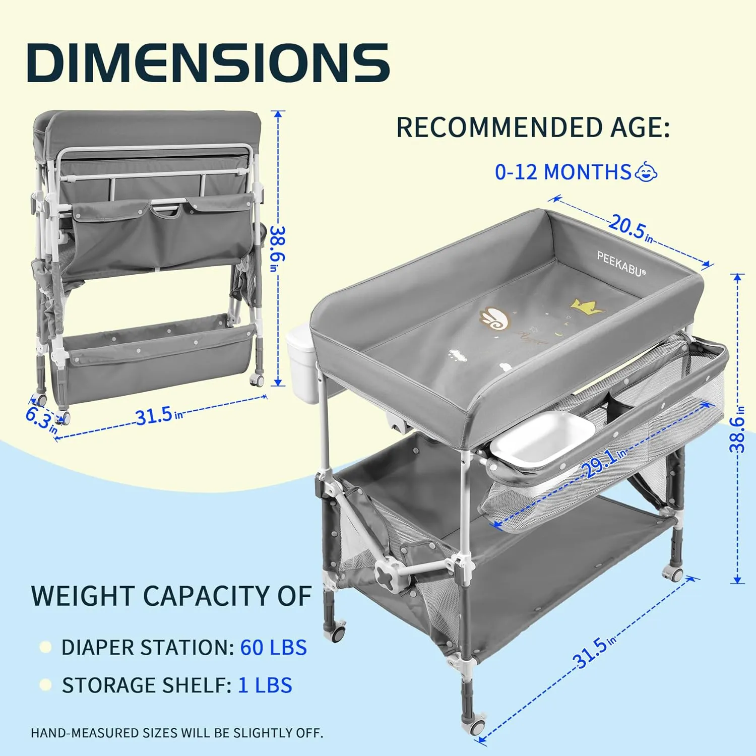 Portable Foldable Baby Changing Table - Grey - Image 2