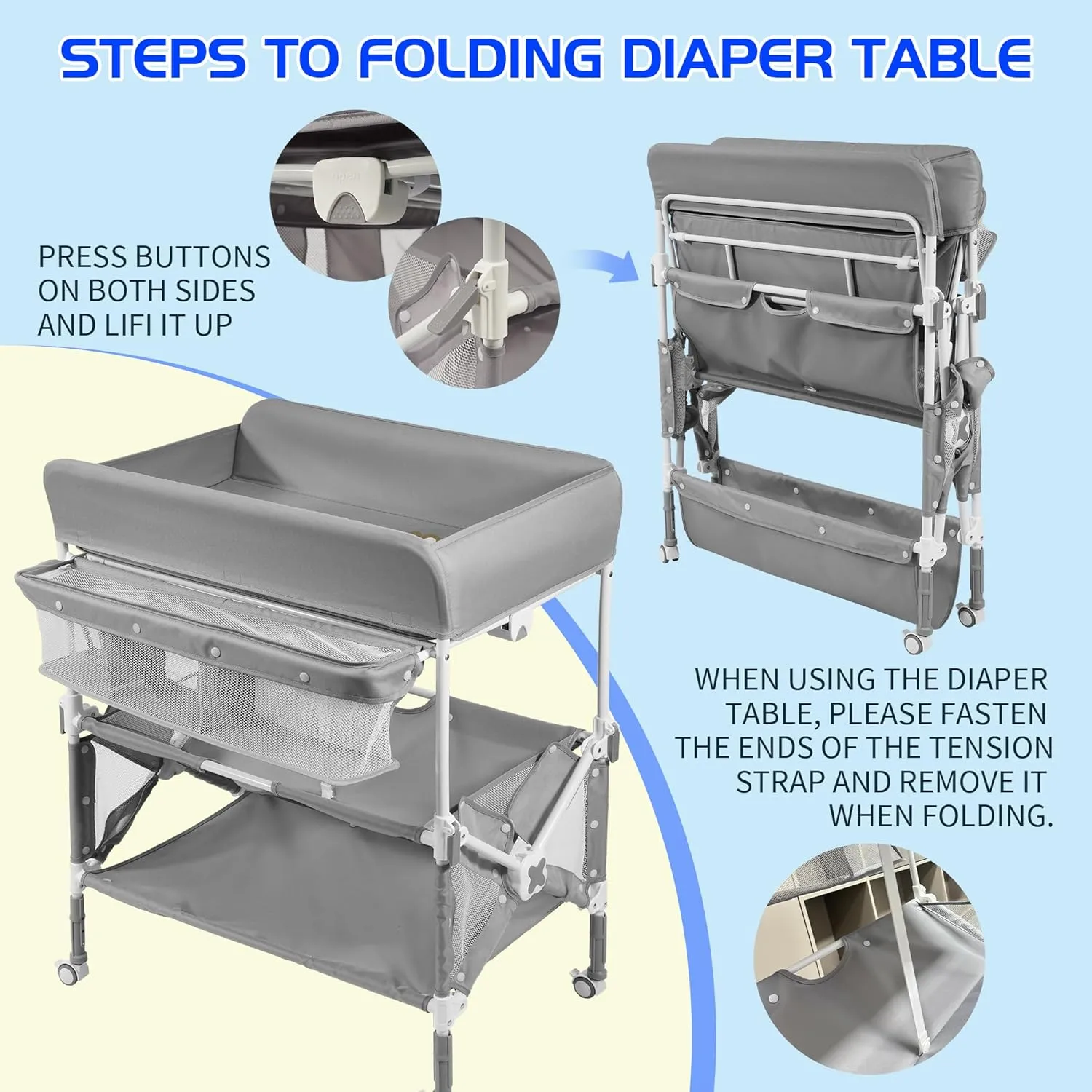 Portable Foldable Baby Changing Table - Grey - Image 4