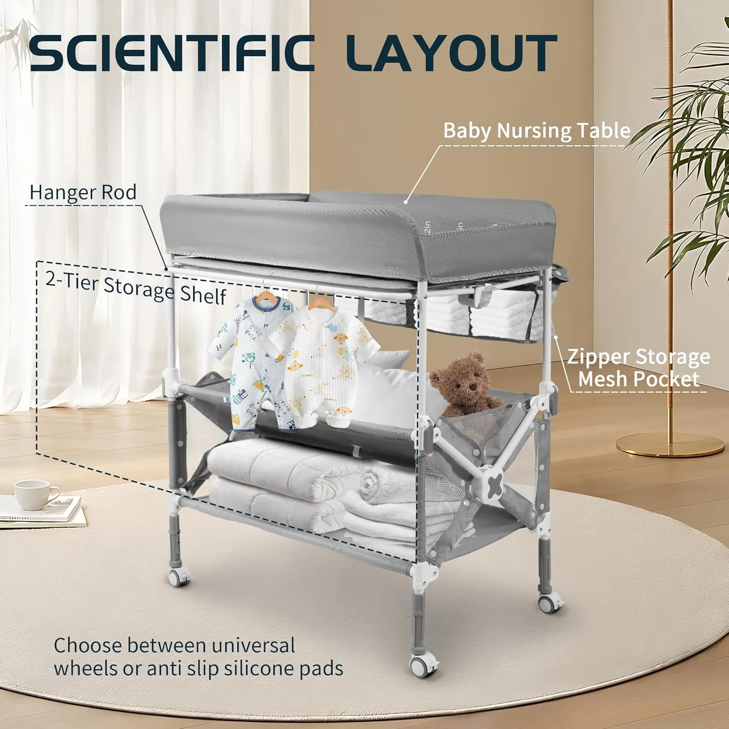 Portable Foldable Baby Changing Table - Grey - Image 5