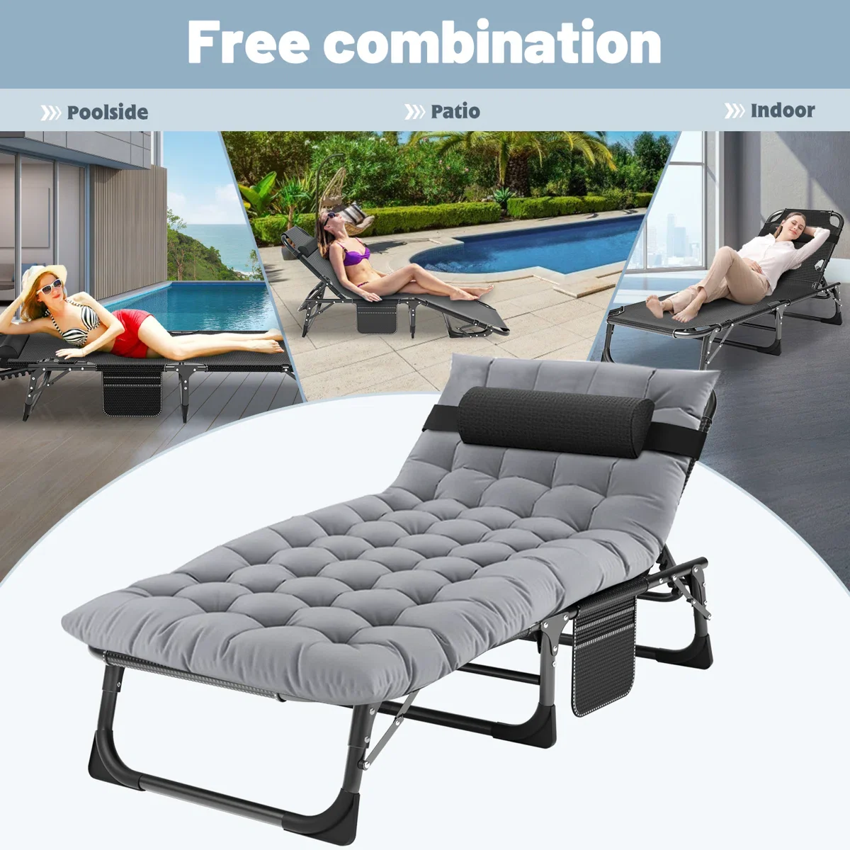 Portable Folding Cot - Grey - Image 2