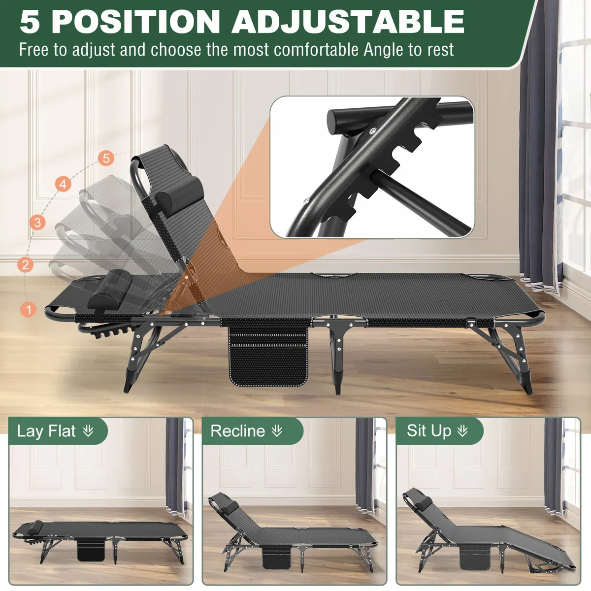 Portable Folding Cot - Grey - Image 3