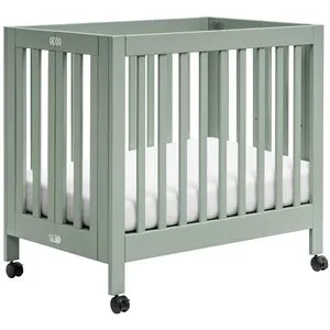 Origami Mini Portable Folding Crib with Wheels - Light Sage - Image 7