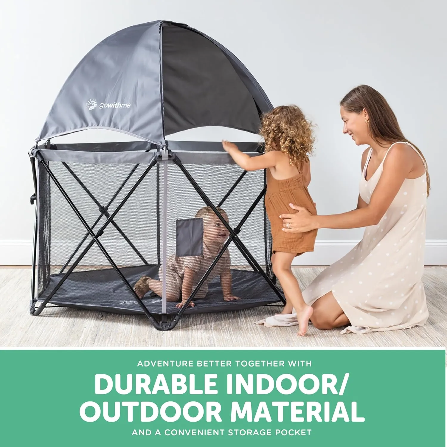 Portable Playard with Sun Canopy - Grey - Image 2
