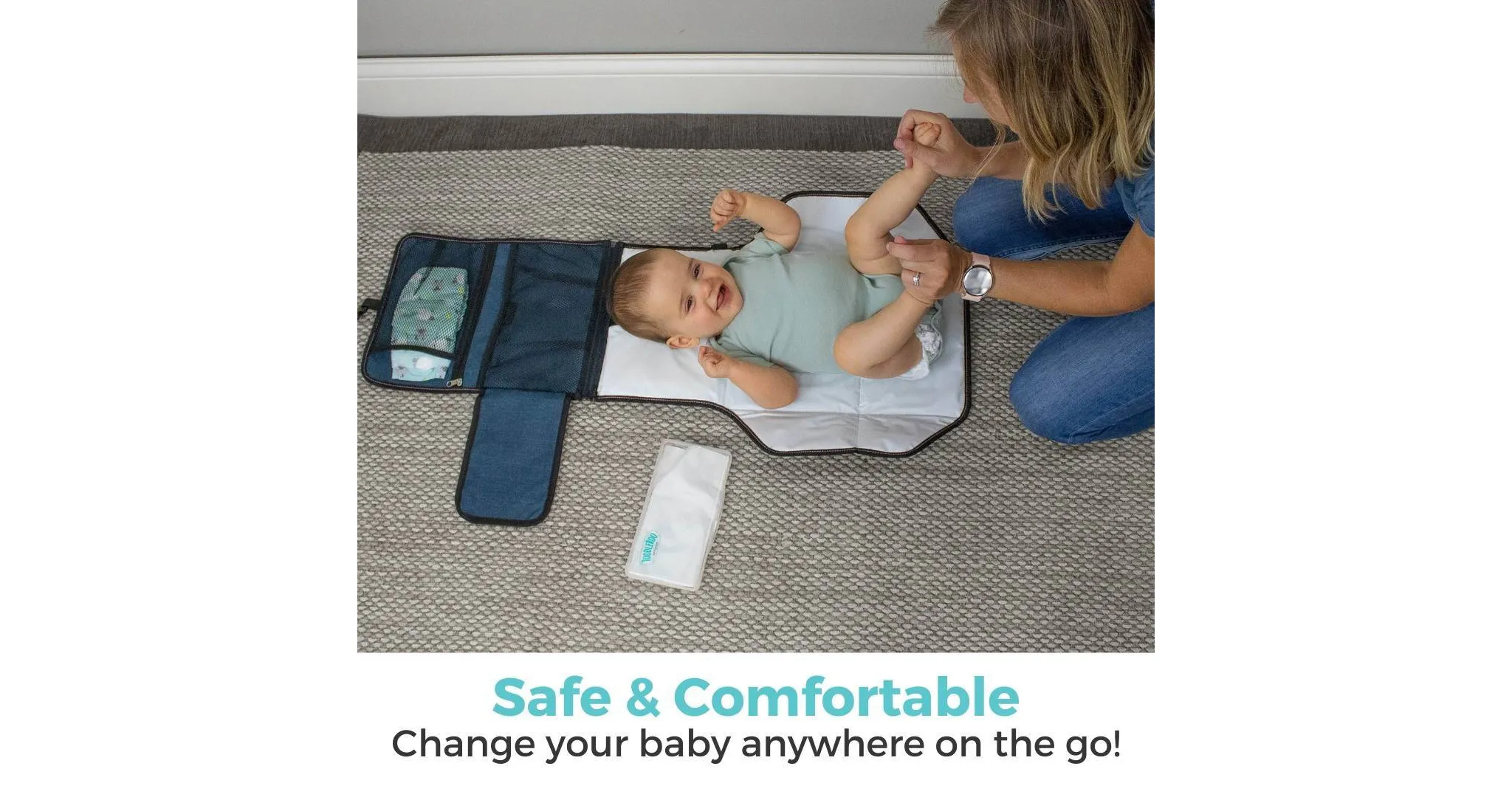 Portable Waterproof Travel Changing Pad - Navy Blue - Image 2
