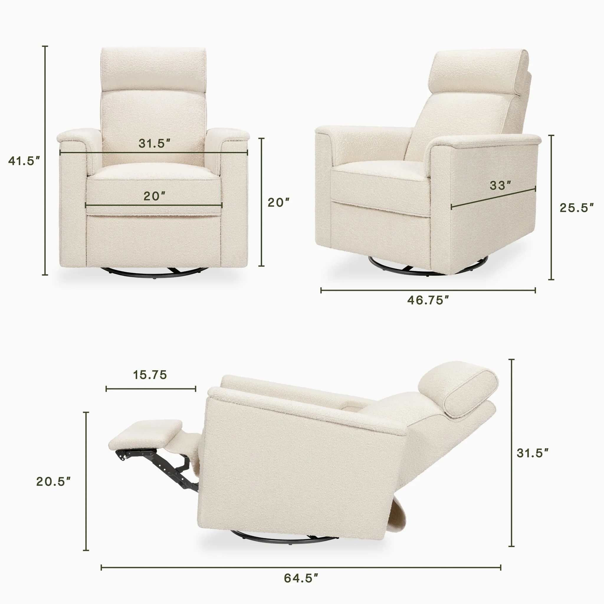 Power Glider Recliner with Lumbar Support - Performance Ivory Boucle - Image 4