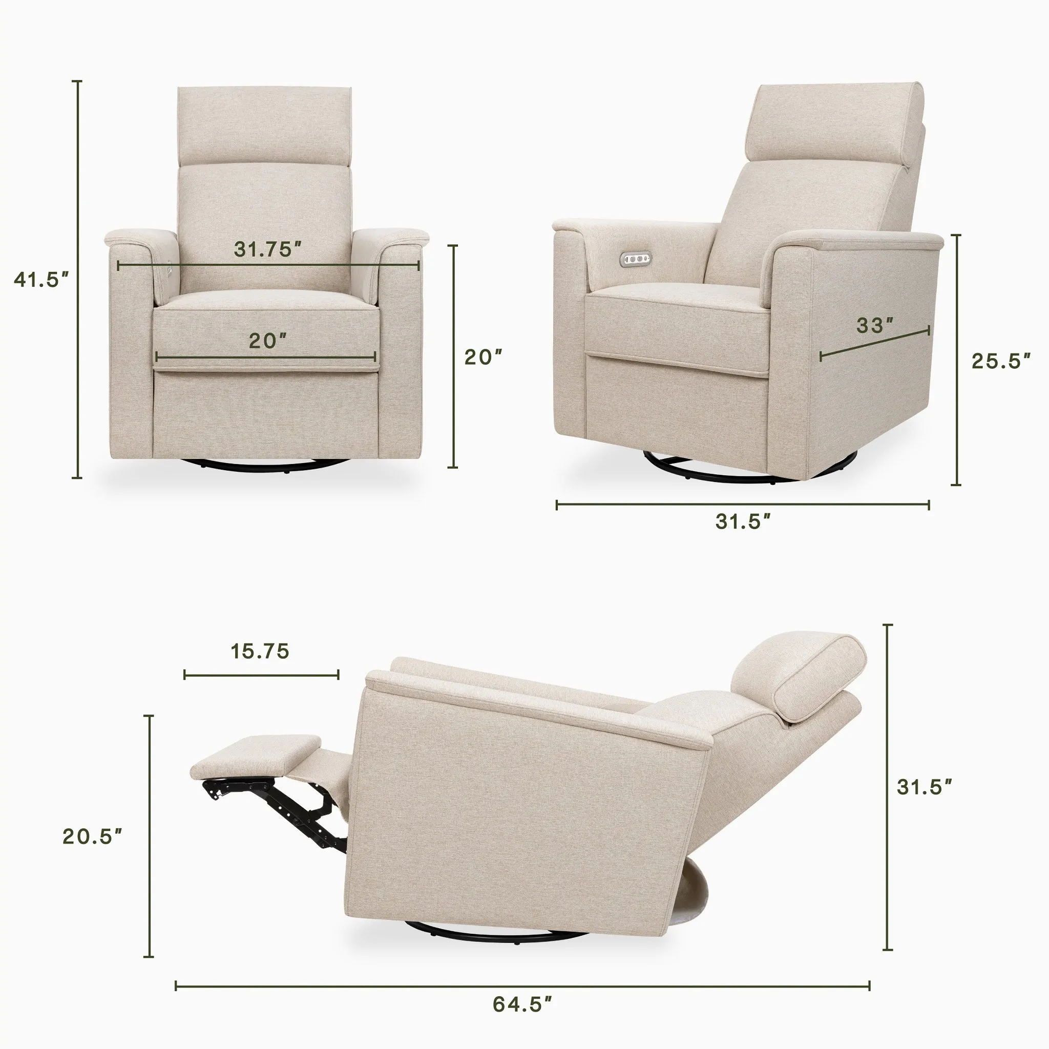 Willa Plus Power Glider Recliner w/ Power Headrest - Performance Ivory Boucle - Image 6