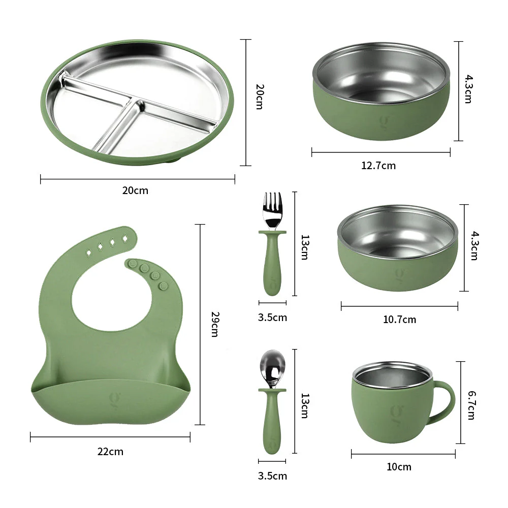 Premium 7-Piece Silicone & Stainless Steel Kids Dinnerware Set | Feeding Set - Image 3