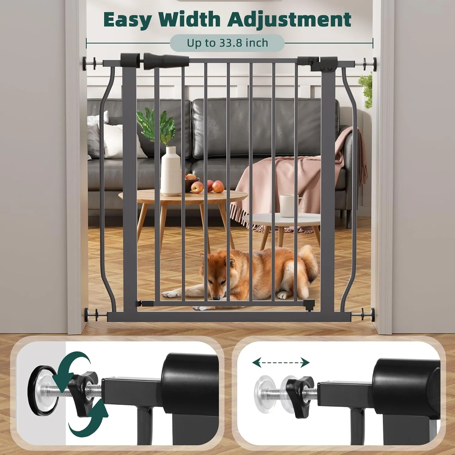 Pressure-Mounted No-Tools Pet Gate - Grey - Image 5