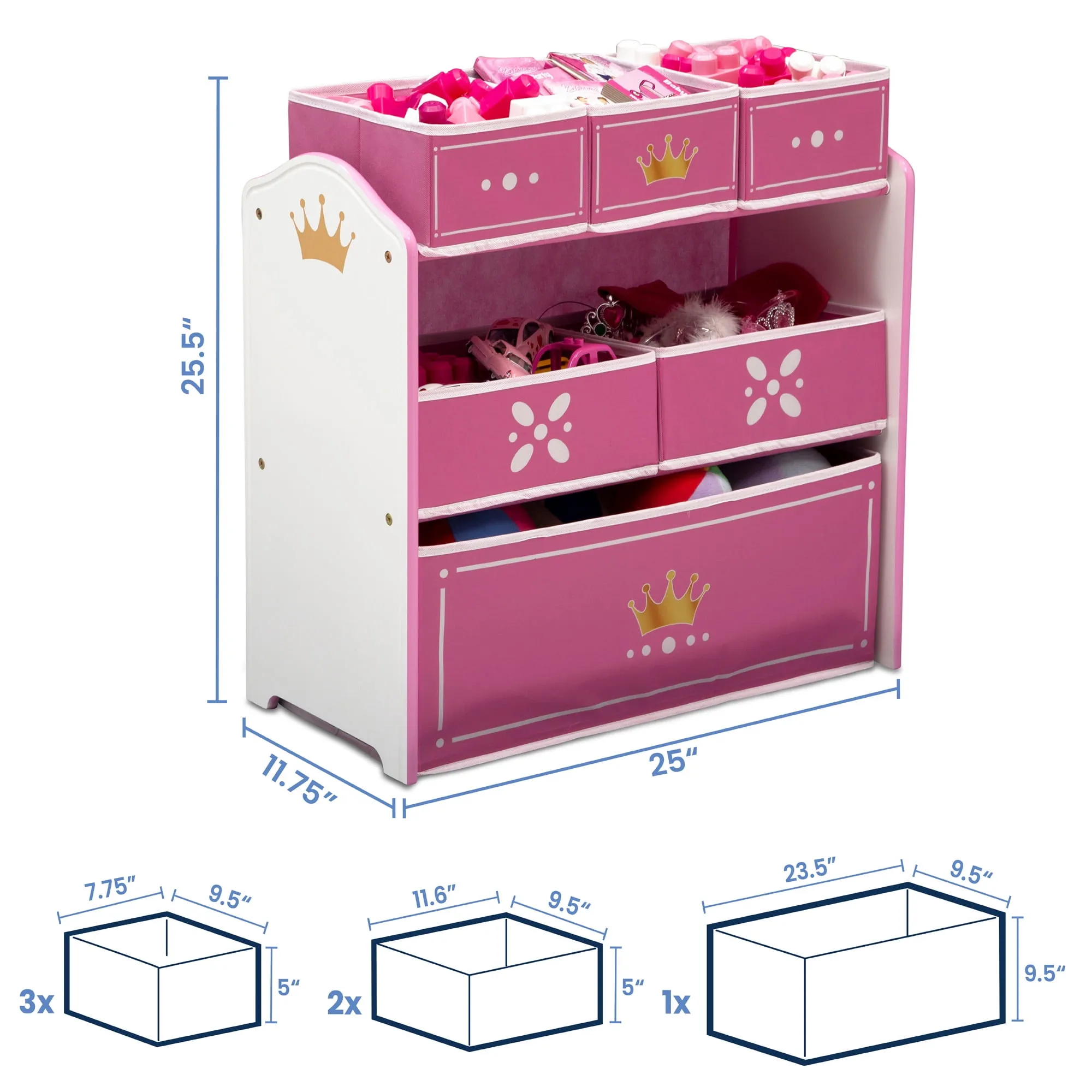 Princess Crown 6 Bin Storage Organizer - White/Pink - Image 2