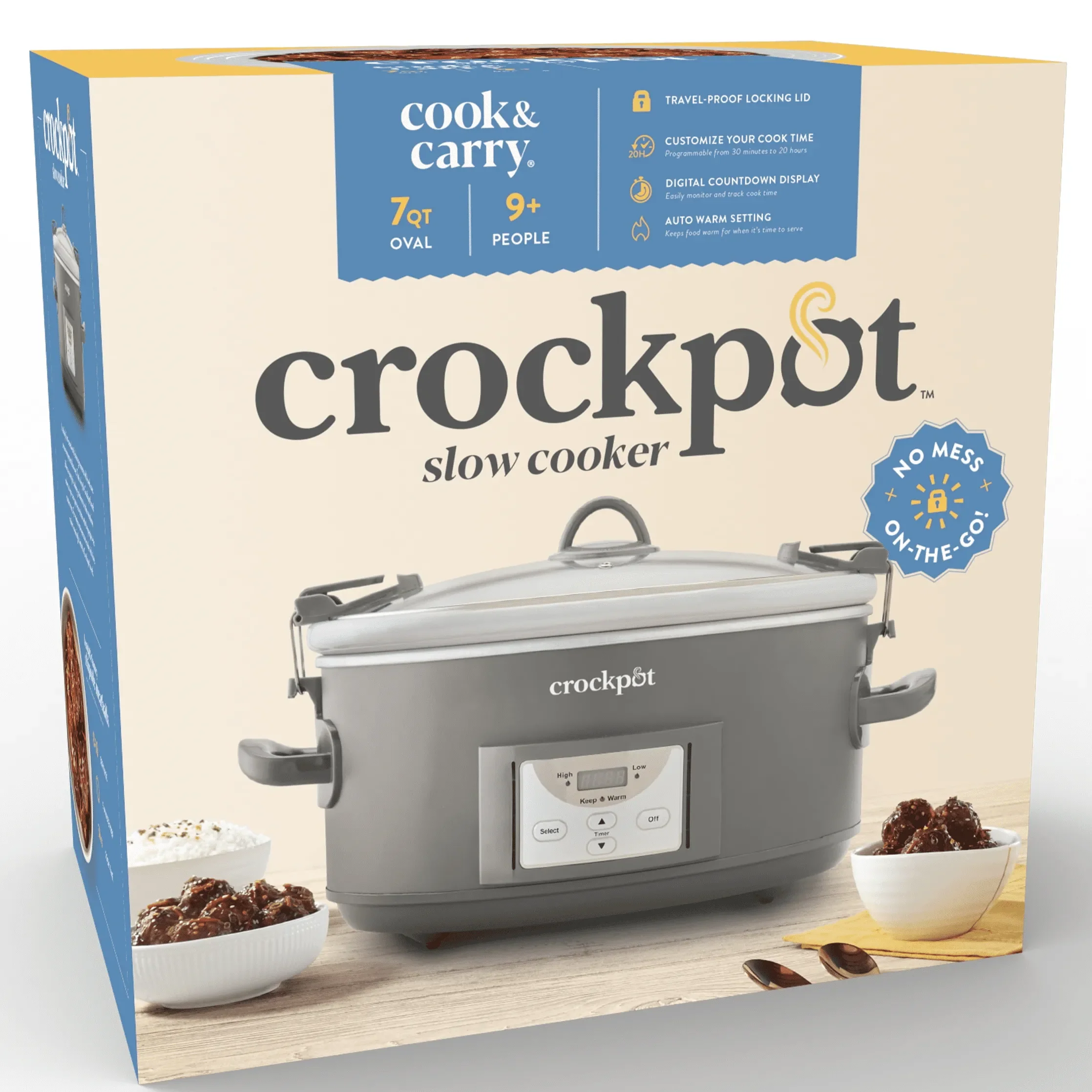 Programmable 7-Quart Cook & Carry Slow Cooker - Grey - Image 3