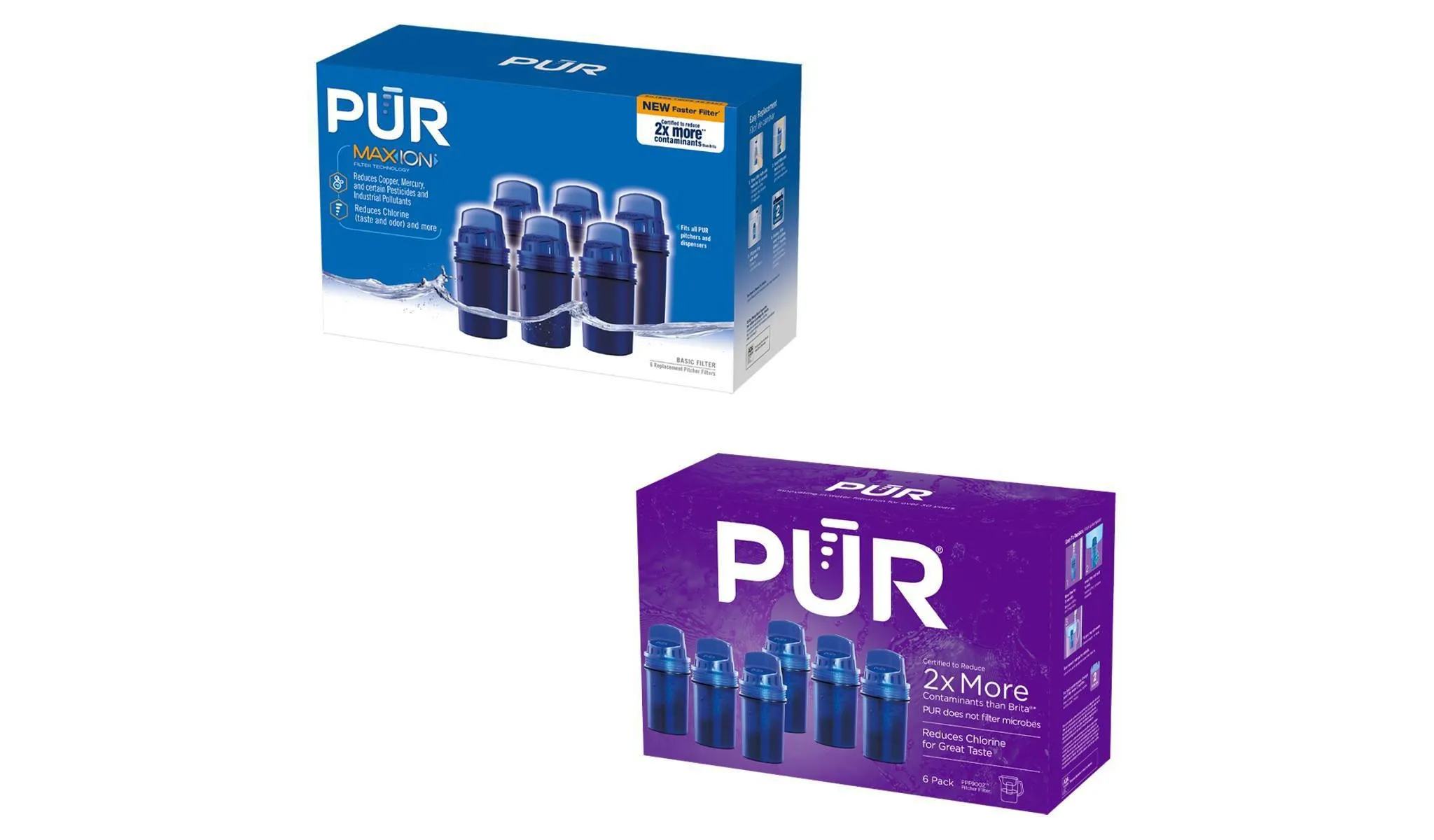 PUR Water Pitcher Replacement Filter - 6 pack: Reduces Odors, Filters Chlorine & Pesticides, Blue, 30-Day Warranty