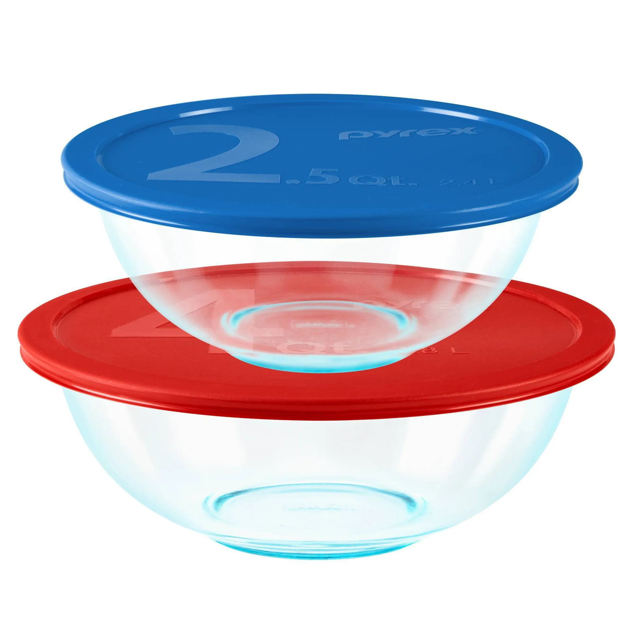 Pyrex 2pc 4qt and 2.5qt Glass Mixing Bowls with Plastic Lids