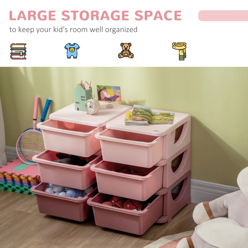 Qaba 3 Tier Kids Storage Unit, 6 Drawer -Pink - Image 4