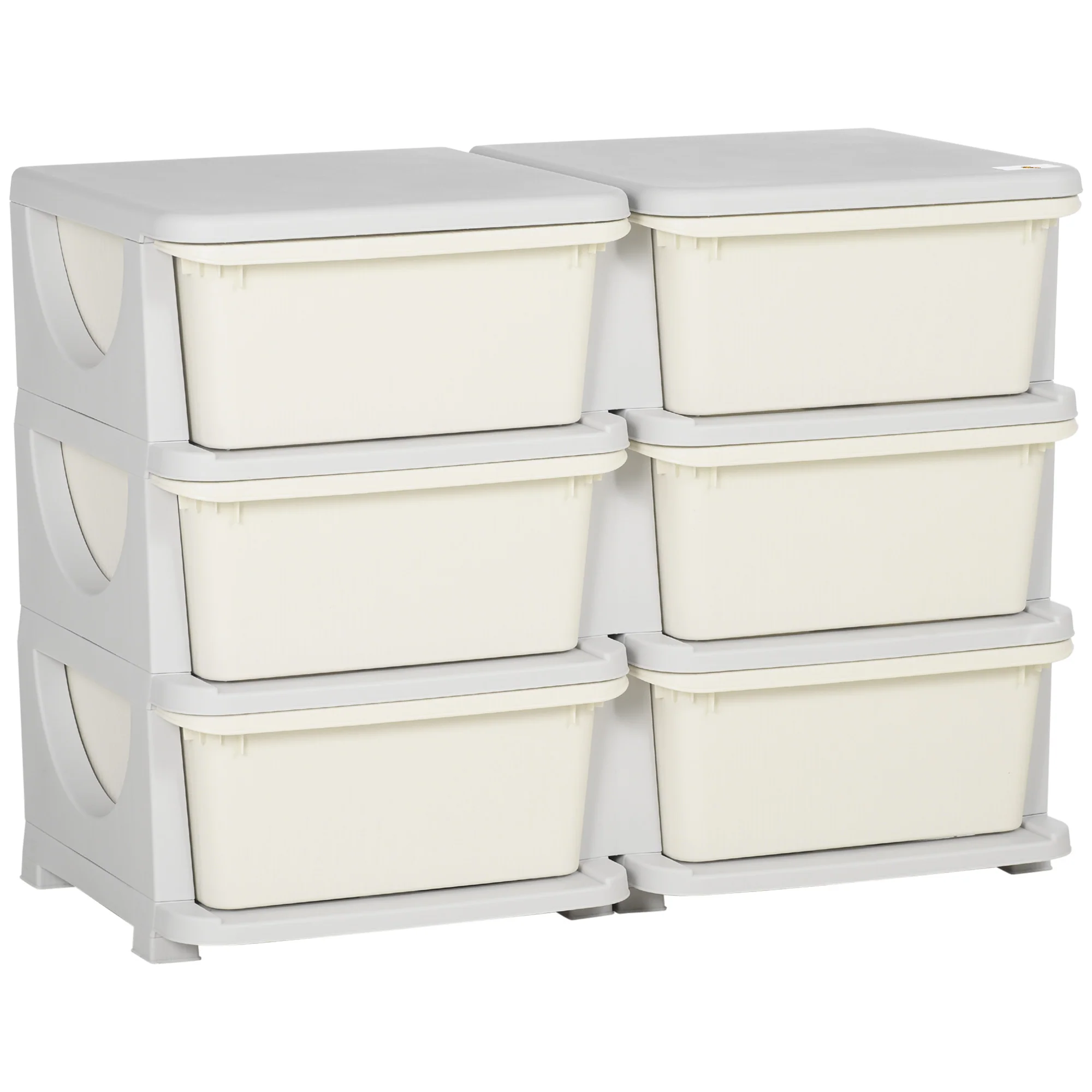 Qaba 3 Tier Kids Storage Unit, Toy Organizers and Storage with 6 Drawer Chest for Kids Bedroom Nursery Kindergarten Living Room for Boys Girls Toddlers, Cream White