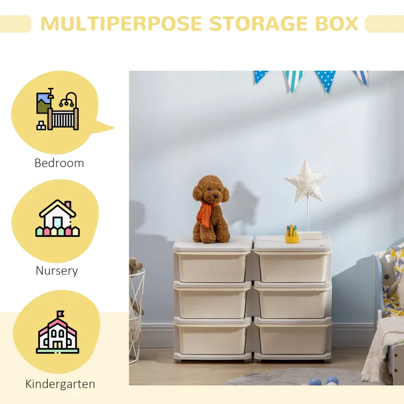 Qaba 3 Tier Kids Storage Unit, Toy Organizers and Storage with 6 Drawer Chest for Kids Bedroom Nursery Kindergarten Living Room for Boys Girls Toddlers, Cream White - Image 4