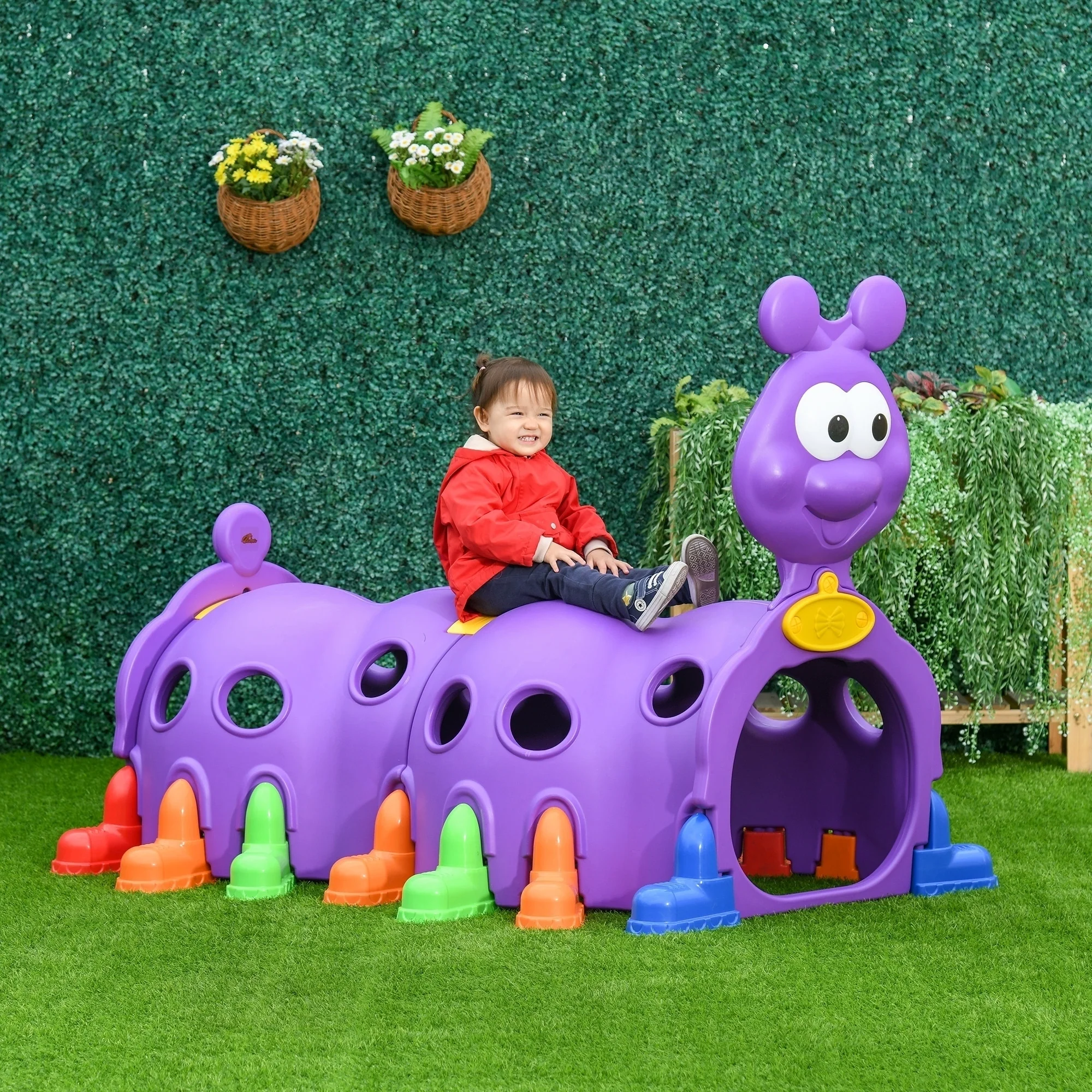 Qaba Caterpillar Tunnel, Toddler Tunnel for Kids Crawl and Climb Through, Kids' Play Structure Indoor Outdoor, 2 Sections, Purple - Image 2
