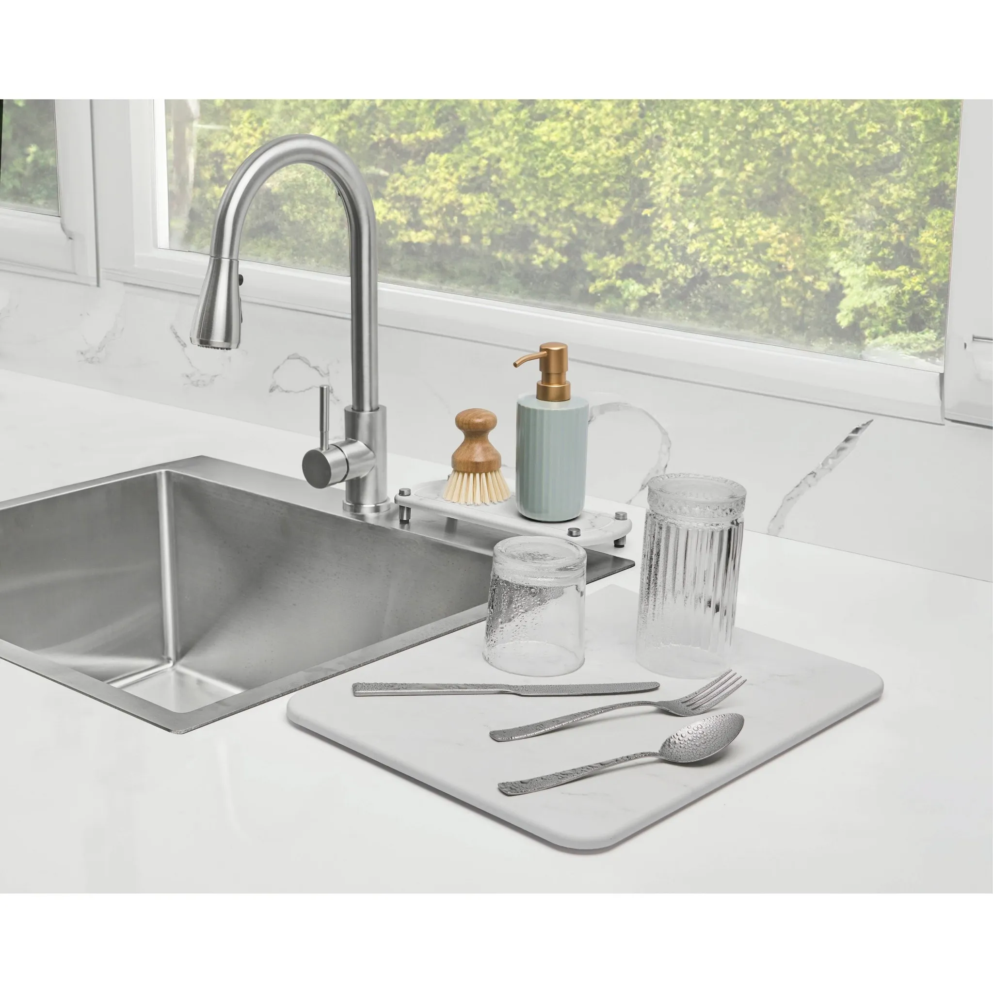 Quick Dry Diatomite Kitchen Mat with Non Slip Feet: White Dish Drying Mat, Hand Wash, 16"x12" - Image 4