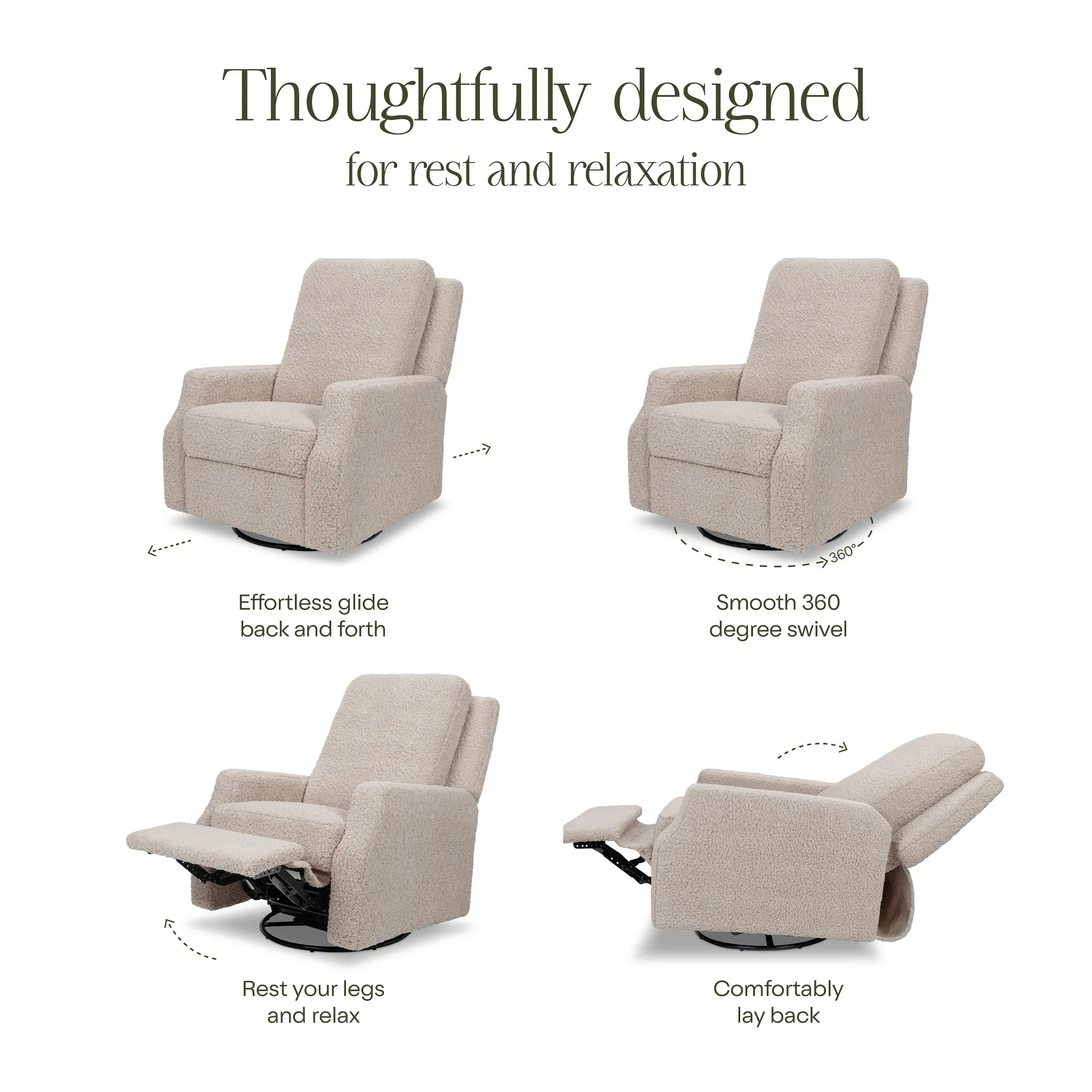 Recliner and Swivel Glider - Earl Grey Shearling - Image 2