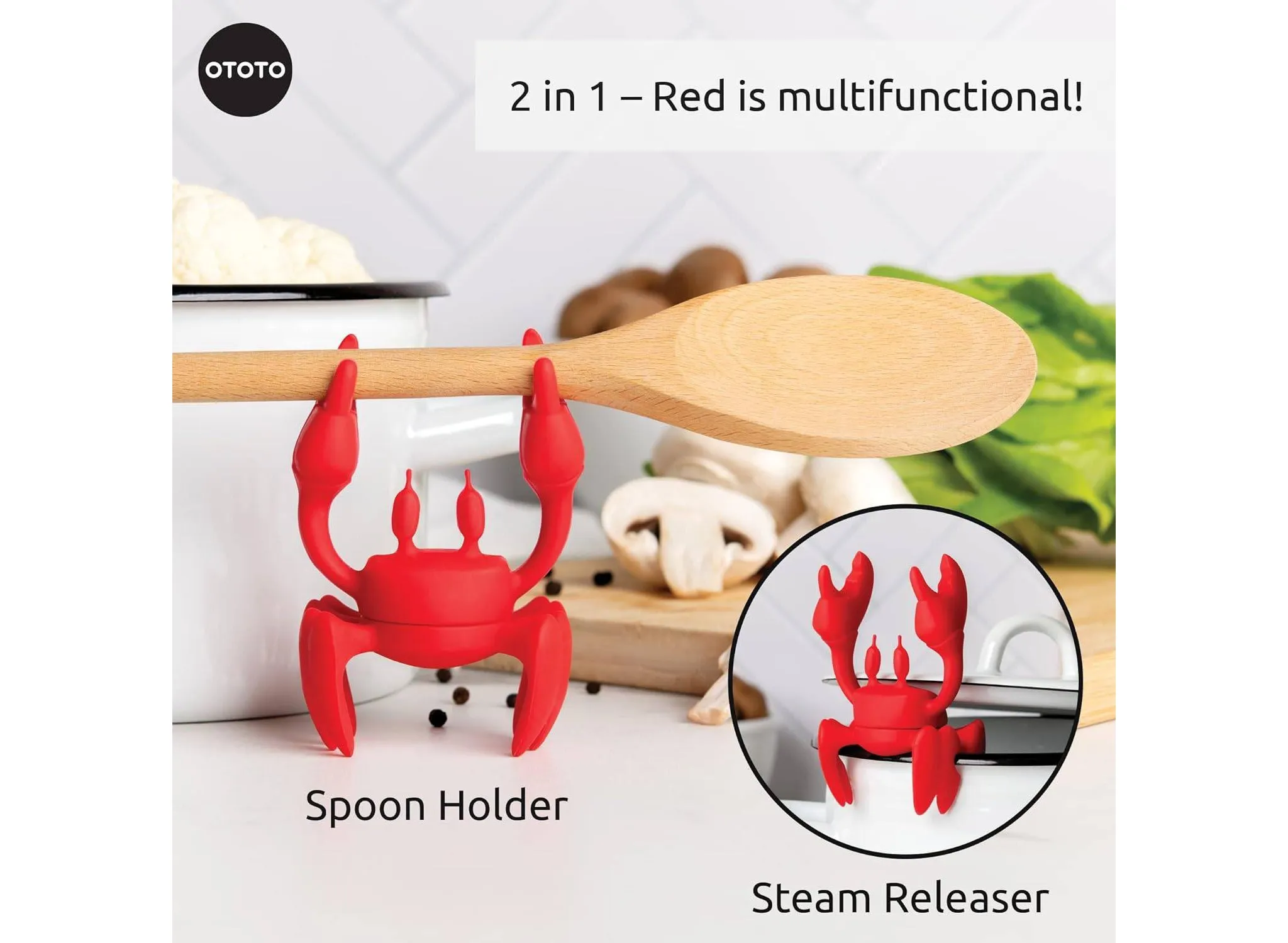 Red The Crab Spoon Holder and Steam Releaser: Silicone - Image 3