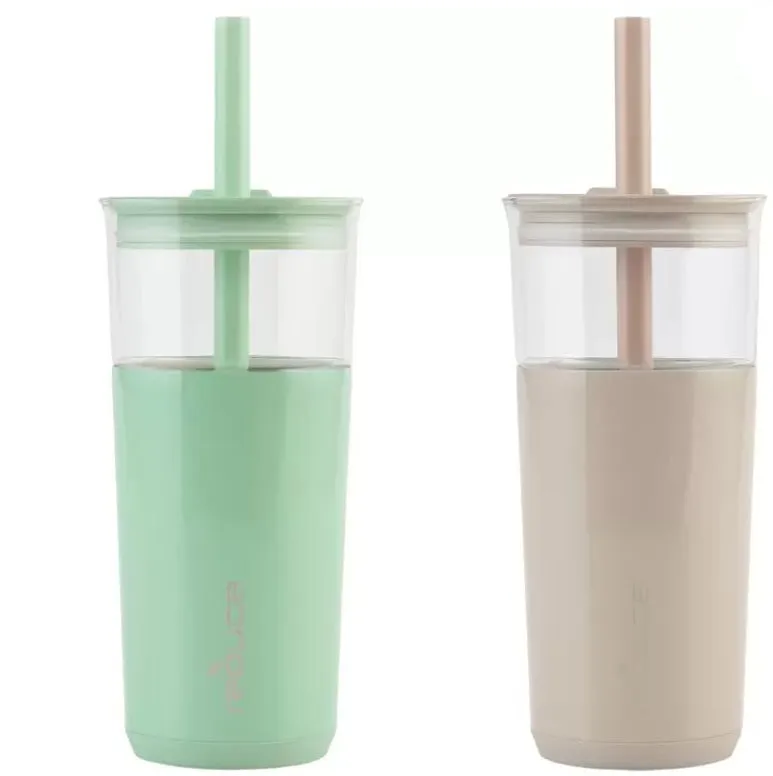 Reduce Aspen 20oz Insulated Glass Tumblers, 2-Pack - Green and Beige