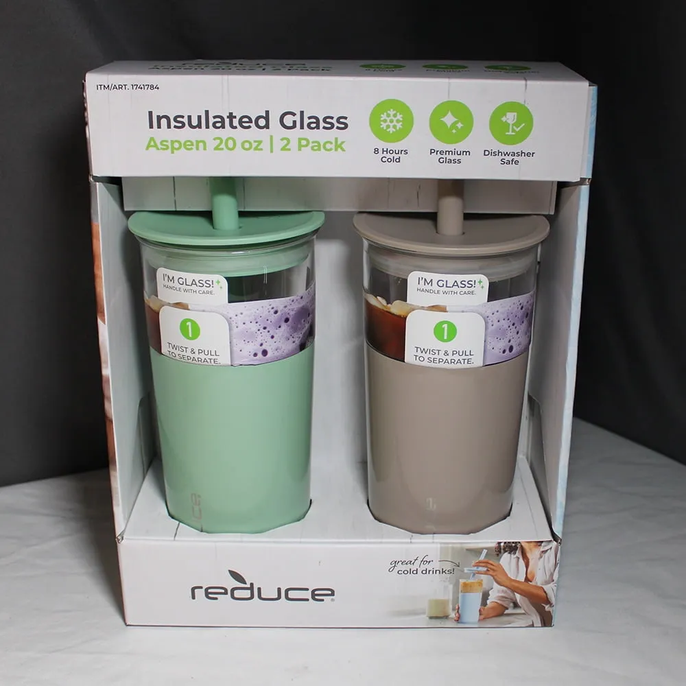 Reduce Aspen 20oz Insulated Glass Tumblers, 2-Pack - Green and Beige - Image 2