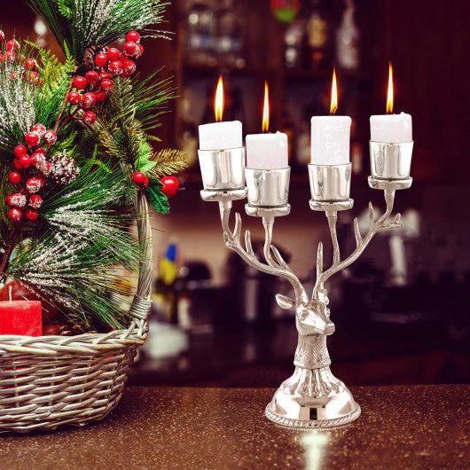 Reindeer Candle Holder Christmas Ornament for 4 Candles Aluminum Decoration-Silver - Image 2
